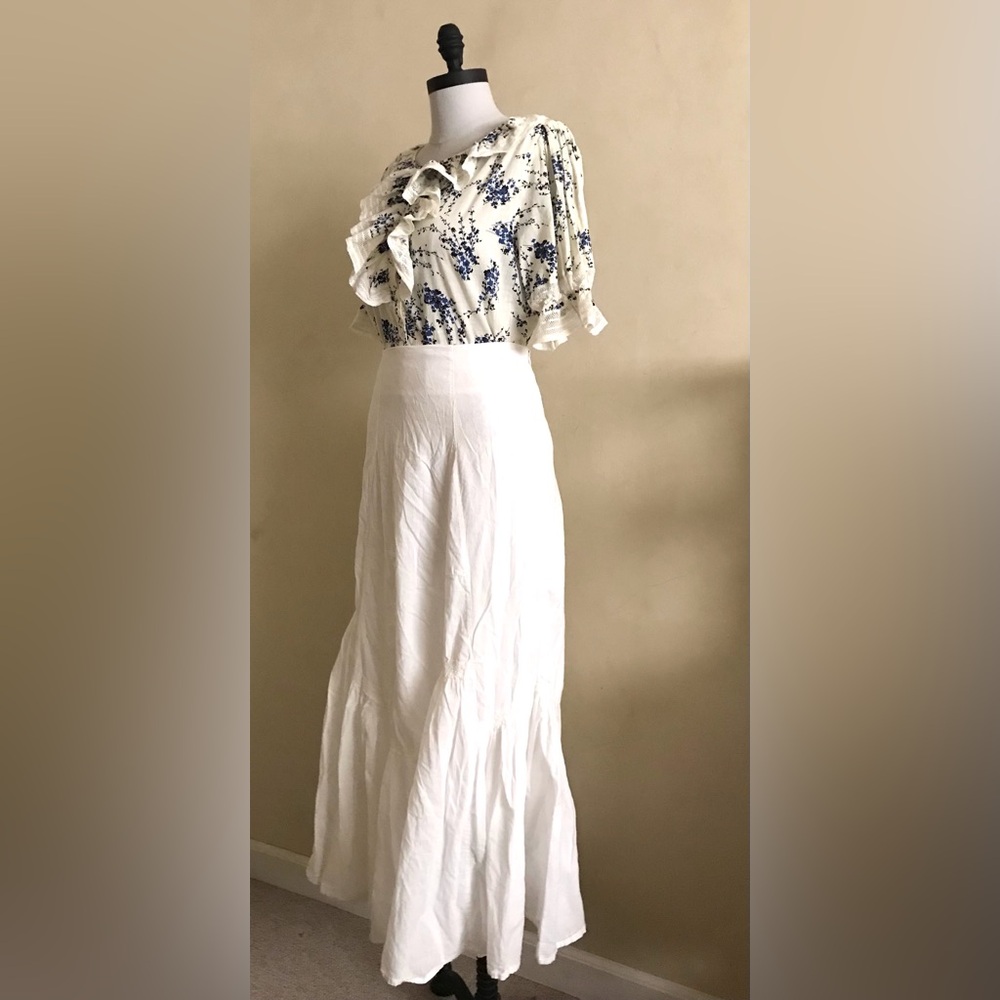 THE GREAT. Bishop Blue on White Floral Blouse - Picture 2 of 14